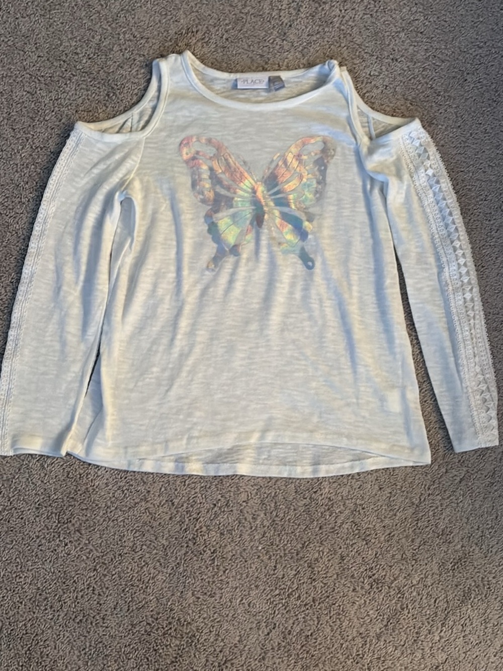 The Children's Place White Cold-Shoulder Holographic Butterfly Top